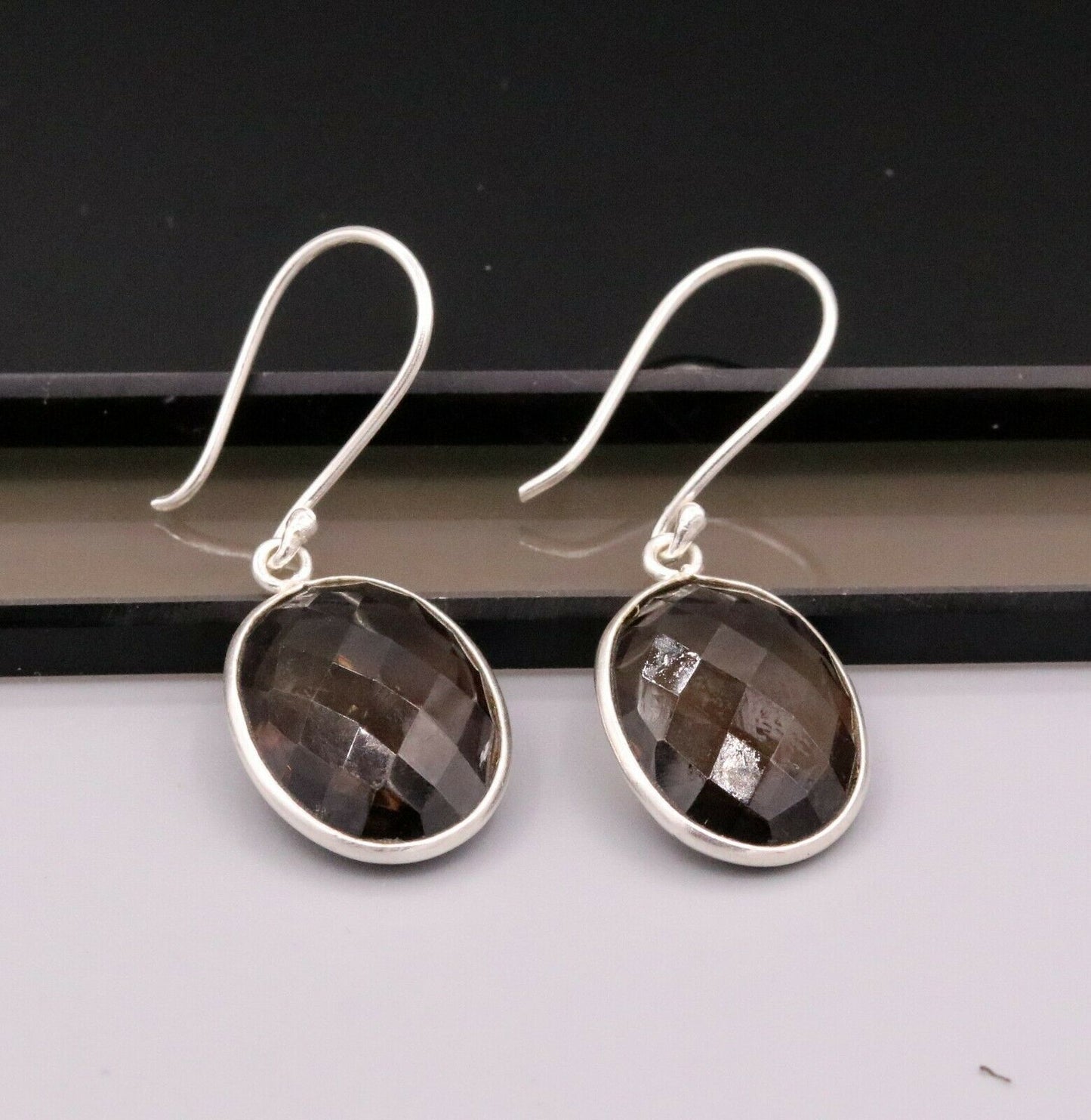 FABULOUS SMOKY QUARTZ 925 SILVER DROP DANGLE HOOPS EARRINGS DAILY USE STUD s183 - TRIBAL ORNAMENTS