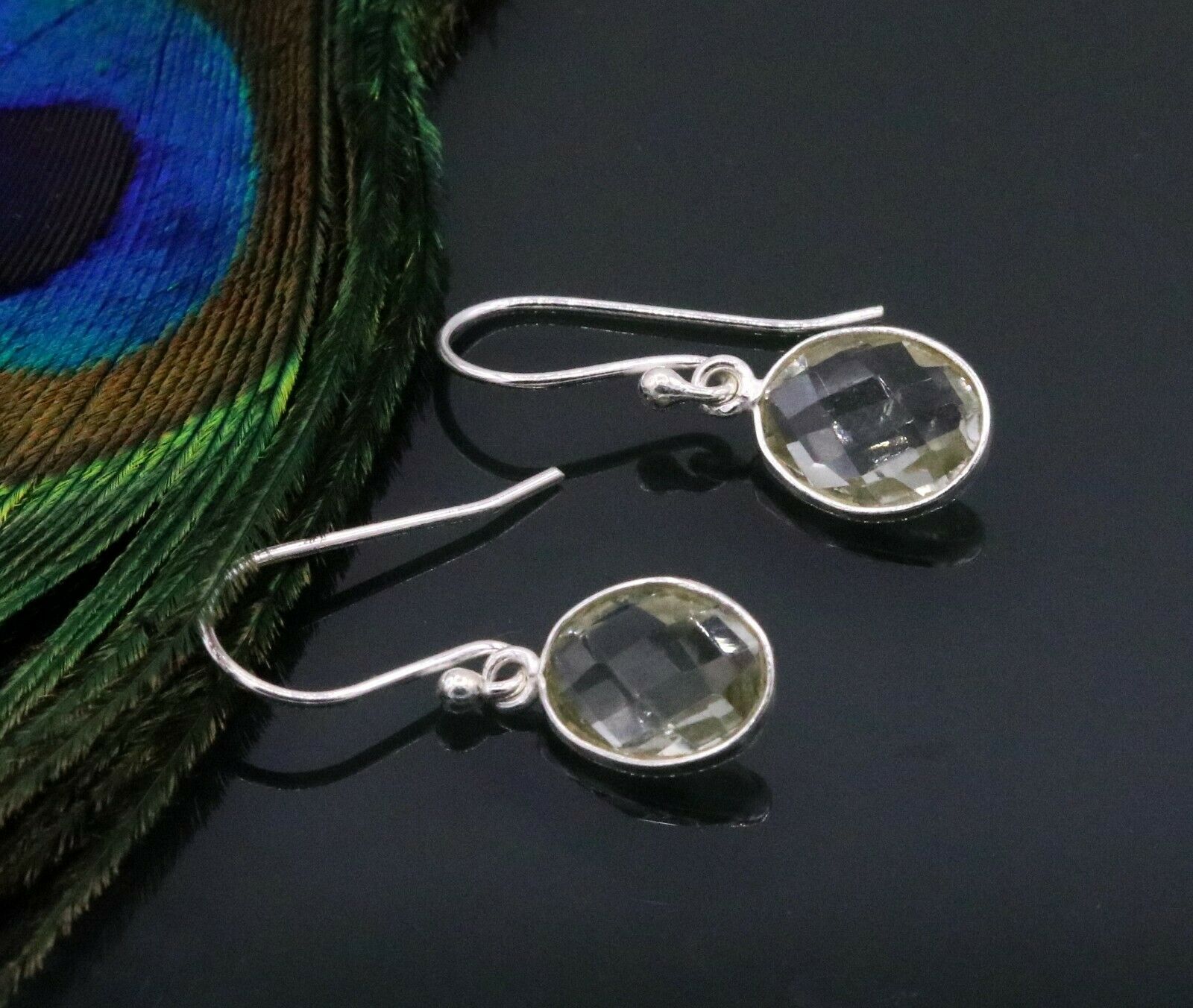 925 STERLING SILVER YELLOW CITRINE COLOR STONE HOOPS EARRING JEWELRY GIRL'S S284 - TRIBAL ORNAMENTS