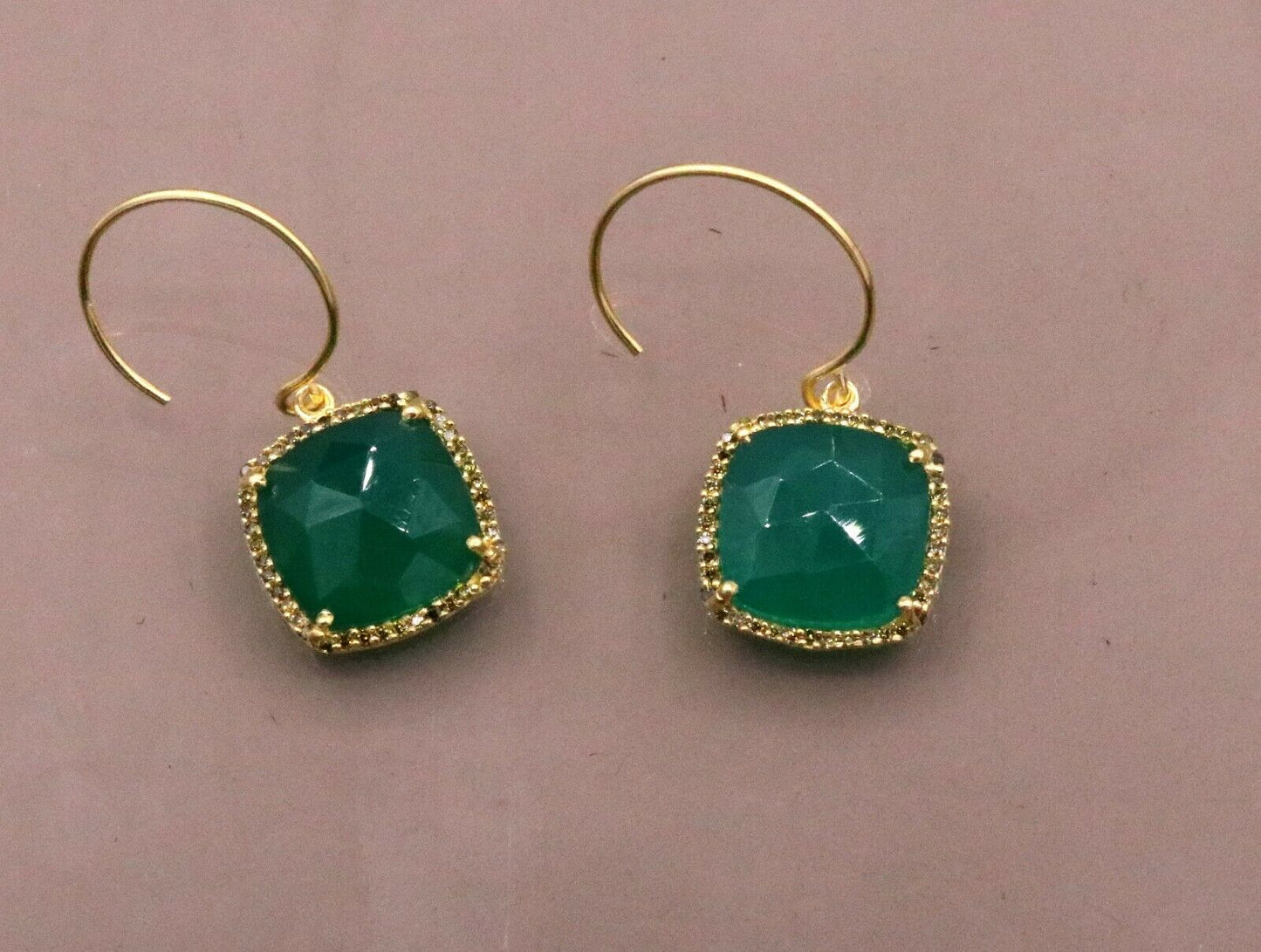 925 STERLING SILVER GREEN ONYX STONE HOOPS EARRINGS WOMEN'S GIRL'S JEWELRY S300 - TRIBAL ORNAMENTS