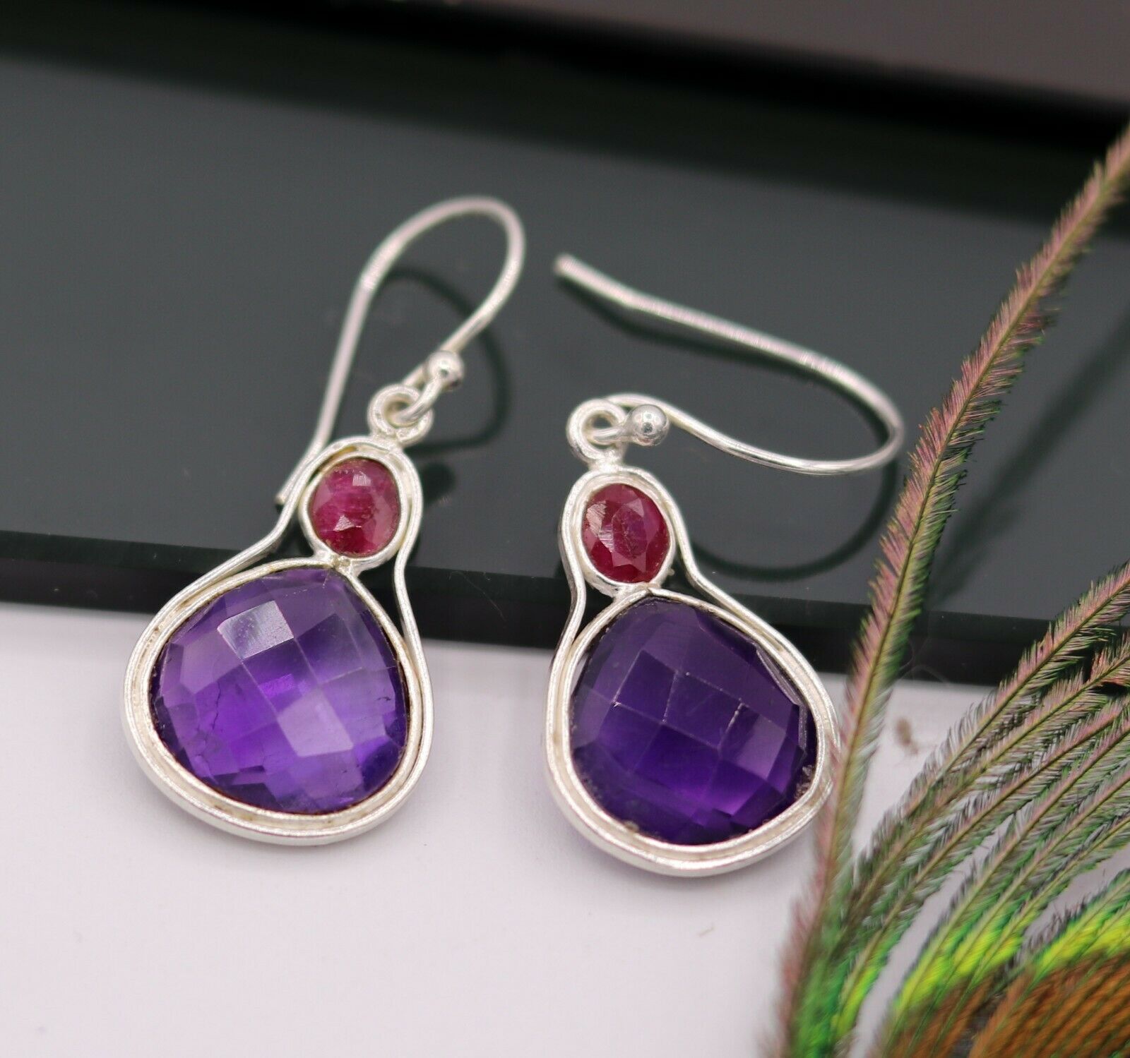 Albert`s Sterling Silver Diamond Amethyst Earrings E6232-AM-SS