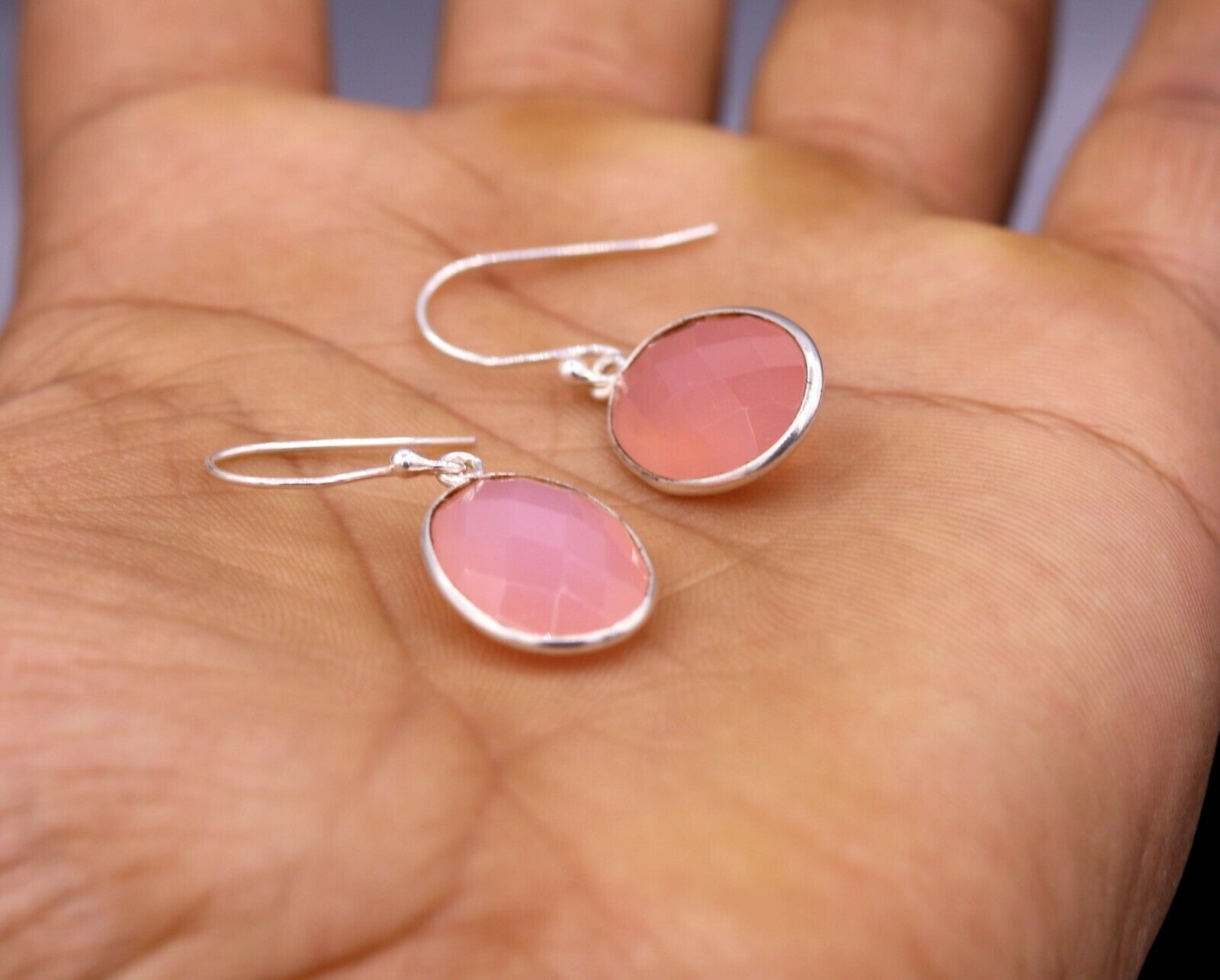 SIMPLE 925 SILVER HANDMADE EARRINGS DANGLING PINK ROSE QUARTZ GIFTING s-177 - TRIBAL ORNAMENTS