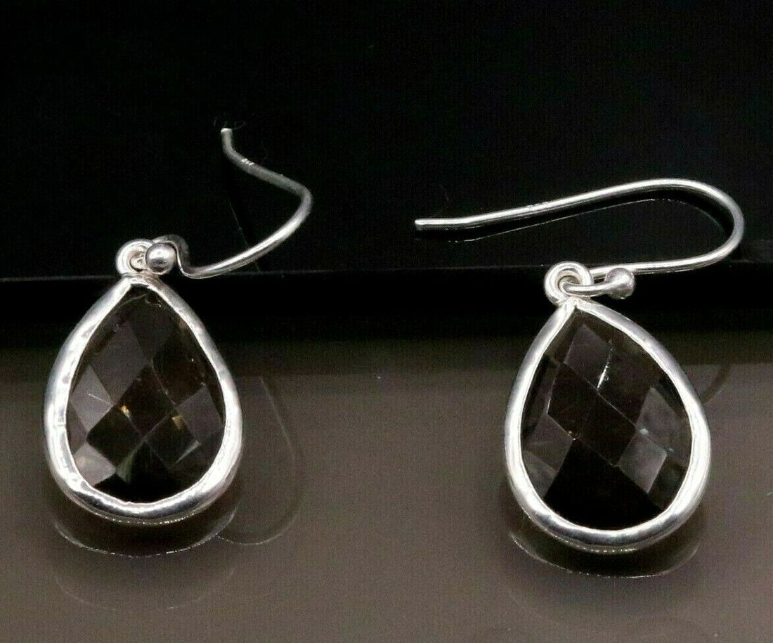 SUPER SMOKY QUARTZ STONE STUD 925 SILVER HOOPS DROP DANGLE EARRING JEWELRY s139 - TRIBAL ORNAMENTS