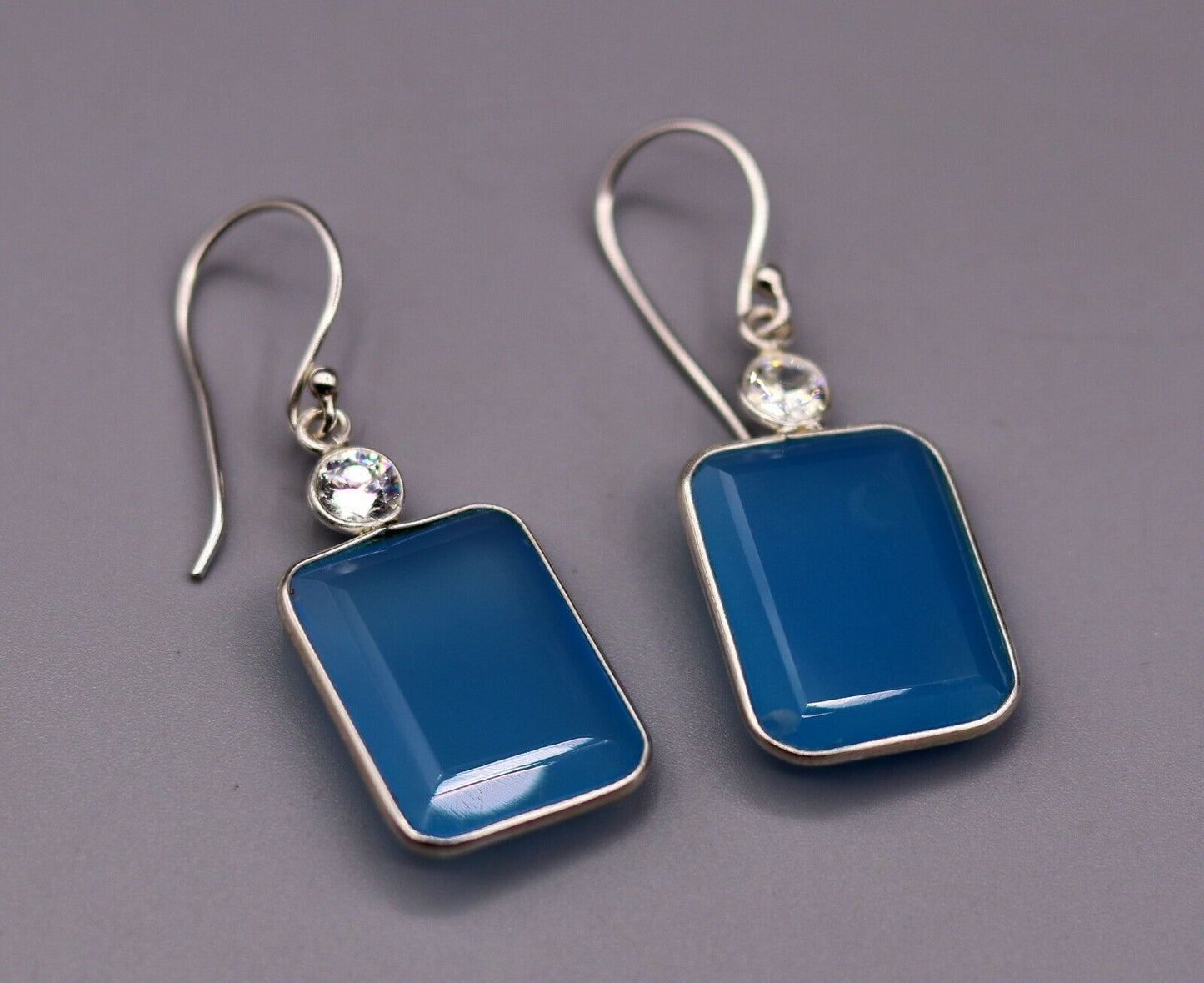 PRETTY SKY BLUE QUARTZ STONE 925 STERLING SILVER DROP DANGLE HOOPS EARRINGS s124 - TRIBAL ORNAMENTS