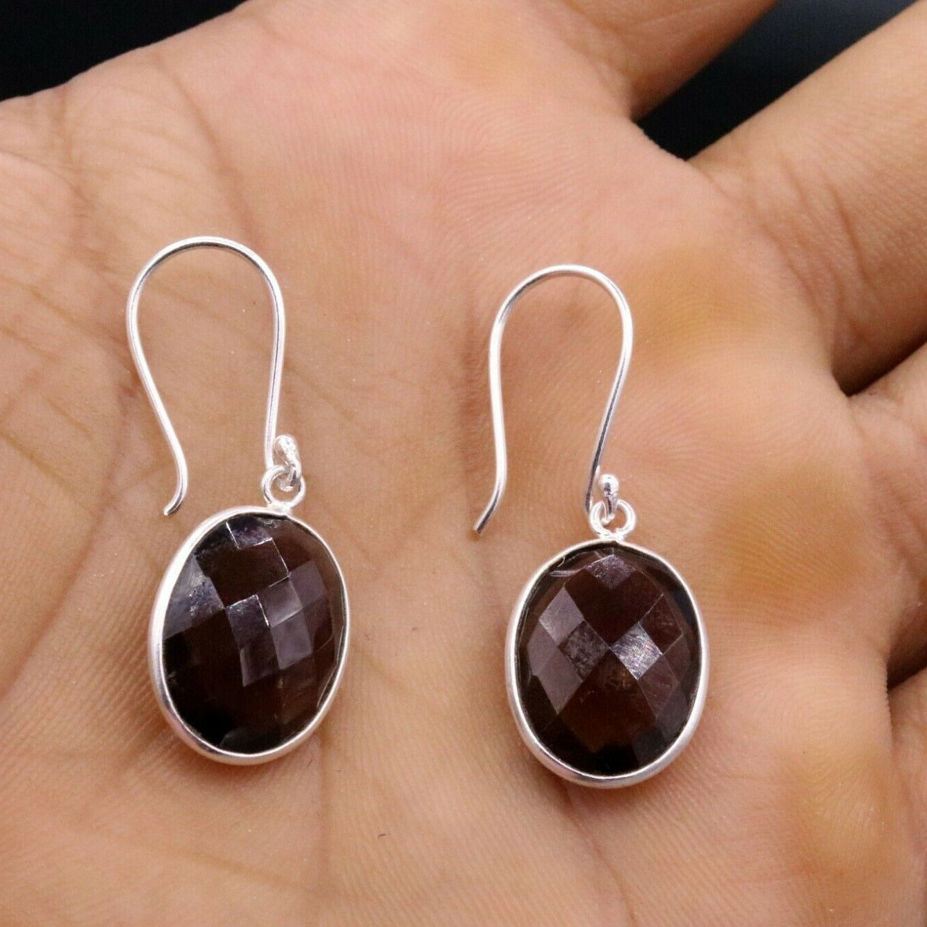 FABULOUS SMOKY QUARTZ 925 SILVER DROP DANGLE HOOPS EARRINGS DAILY USE STUD s183 - TRIBAL ORNAMENTS