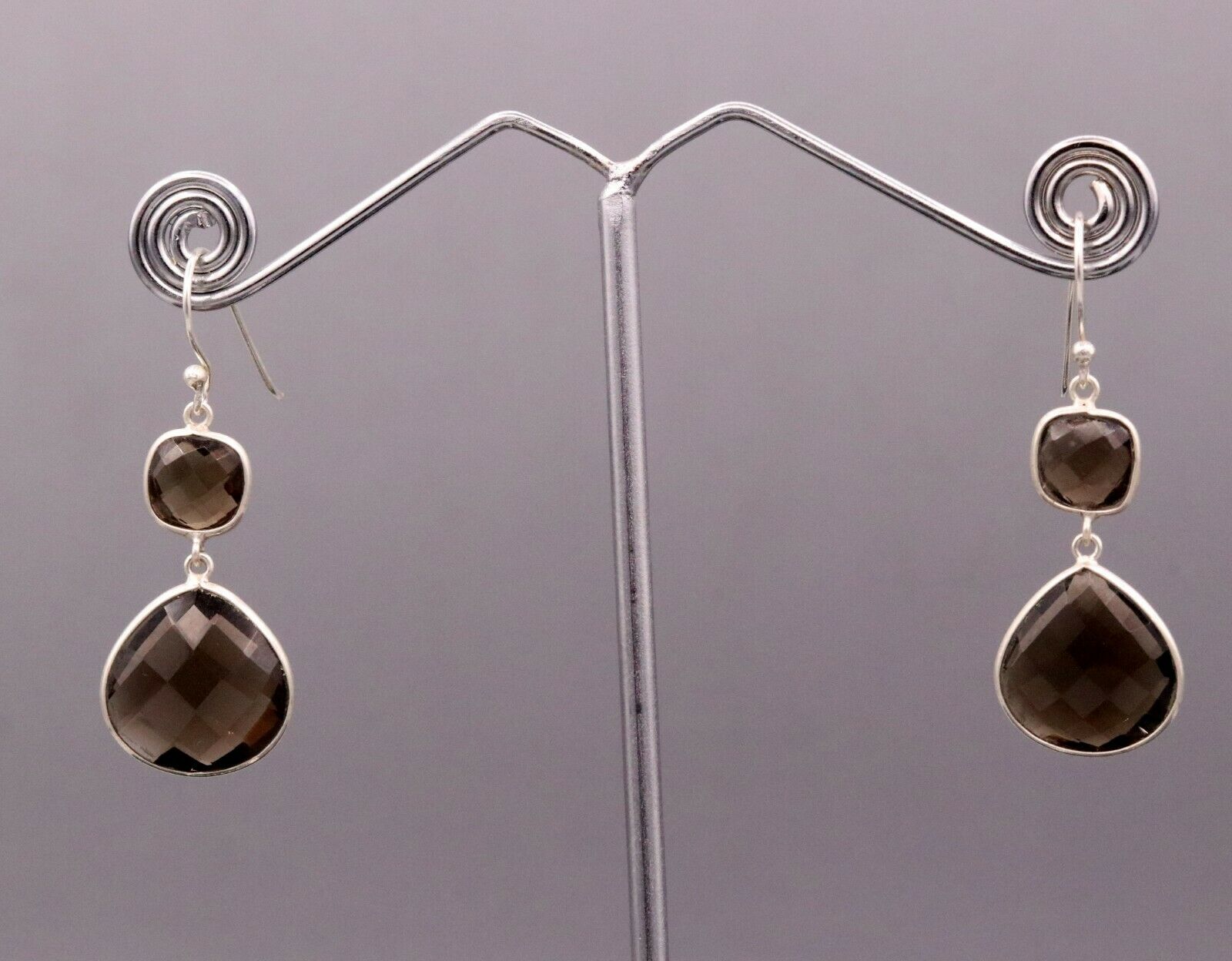 AMAZING 925 SILVER HOOPS DANGLE SMOKY QUARTZ BEST FOR GIRLS STYLISH JEWELRY s171 - TRIBAL ORNAMENTS