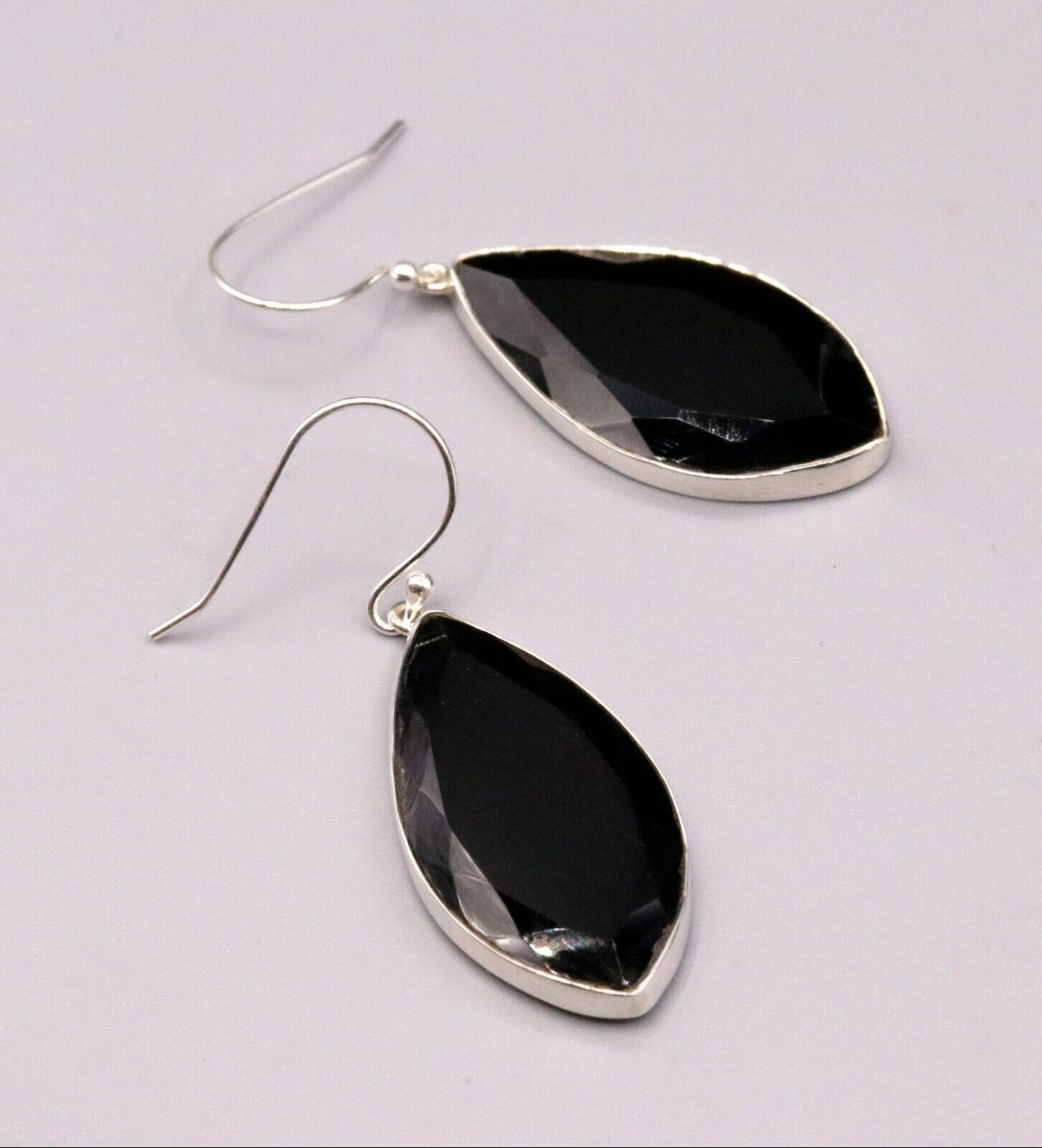 EXCELLENT GIFTING JEWELRY BLACK ONYX 925 SILVER HOOPS DROP DANGLE EARRING s129 - TRIBAL ORNAMENTS