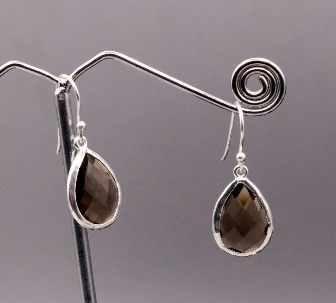 SUPER SMOKY QUARTZ STONE STUD 925 SILVER HOOPS DROP DANGLE EARRING JEWELRY s139 - TRIBAL ORNAMENTS