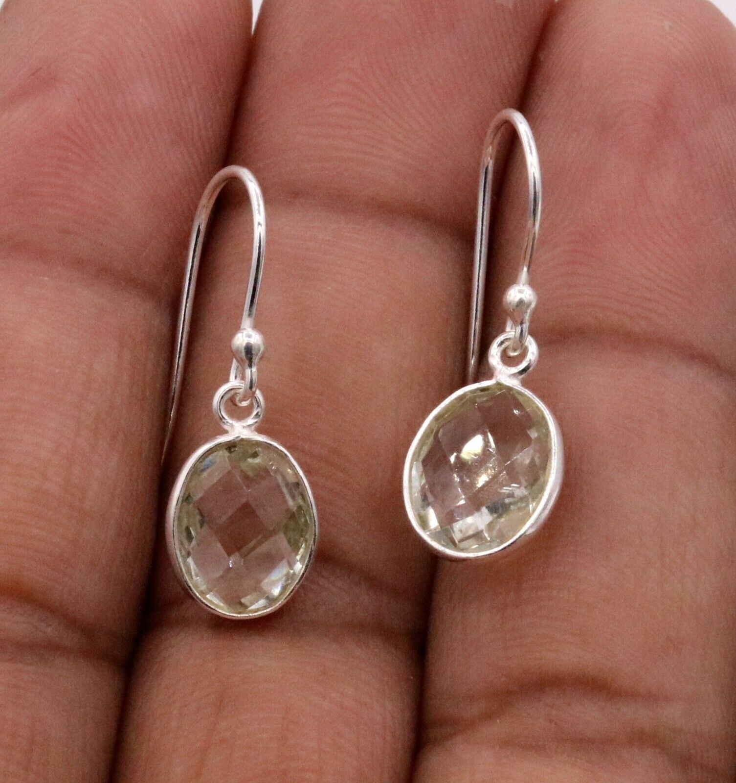 925 STERLING SILVER YELLOW CITRINE COLOR STONE HOOPS EARRING JEWELRY GIRL'S S284 - TRIBAL ORNAMENTS
