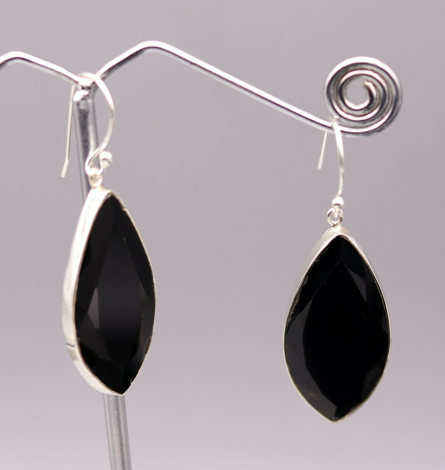 EXCELLENT GIFTING JEWELRY BLACK ONYX 925 SILVER HOOPS DROP DANGLE EARRING s129 - TRIBAL ORNAMENTS