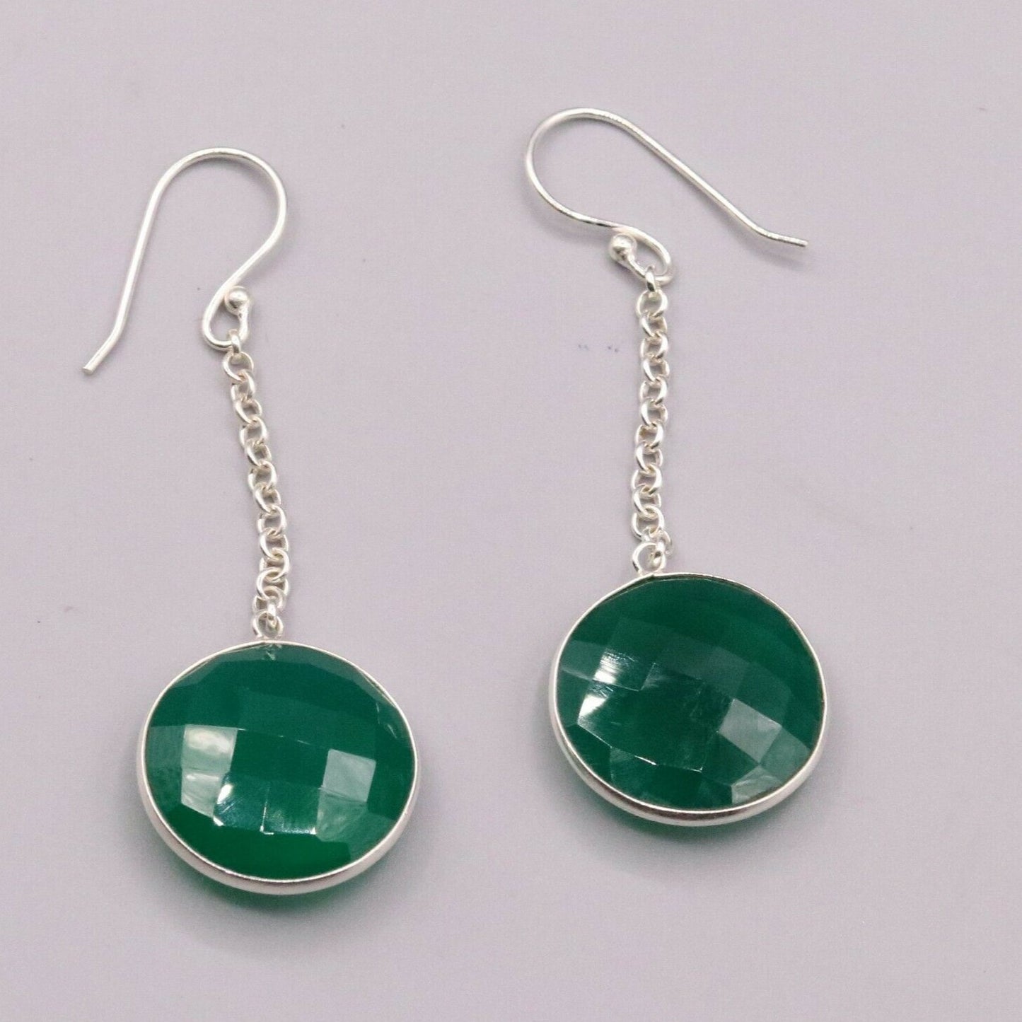 925 SOLID SILVER GREEN ONYX HOOPS LONG EARRING MODERN STYLISH JEWELRY STUD s150 - TRIBAL ORNAMENTS