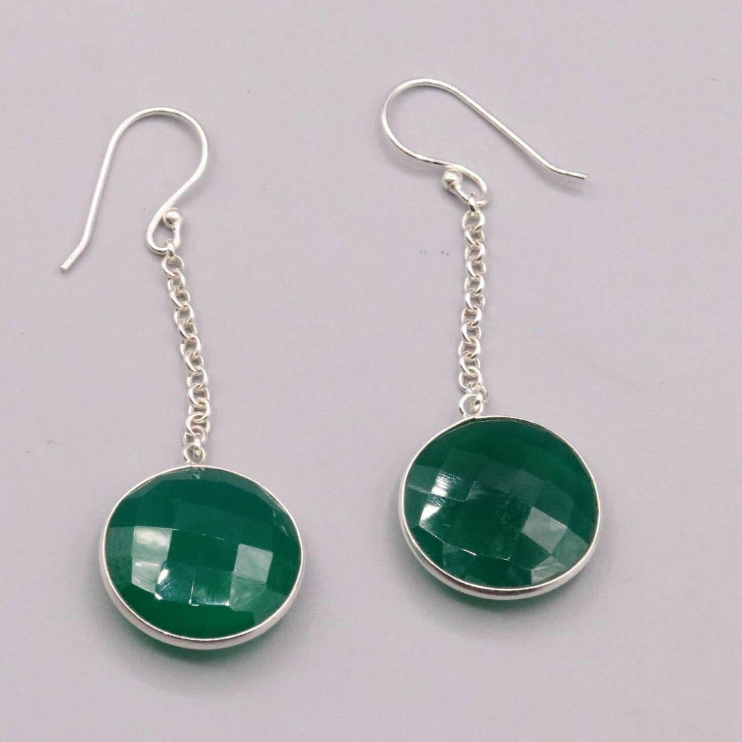 925 SOLID SILVER GREEN ONYX HOOPS LONG EARRING MODERN STYLISH JEWELRY STUD s150 - TRIBAL ORNAMENTS