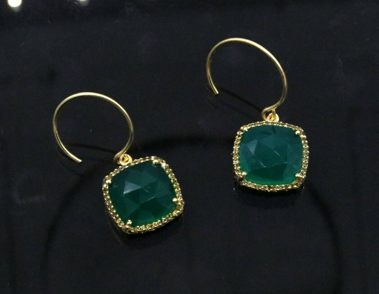 925 STERLING SILVER GREEN ONYX STONE HOOPS EARRINGS WOMEN'S GIRL'S JEWELRY S300 - TRIBAL ORNAMENTS