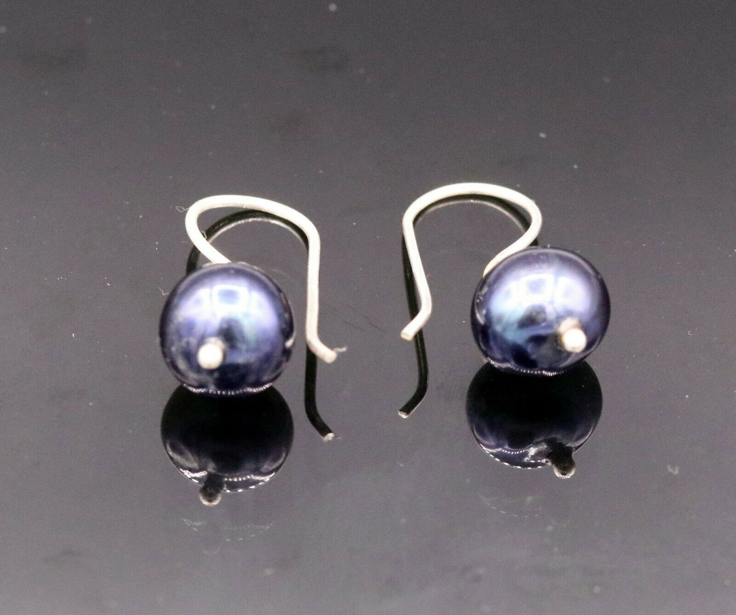 FRESH WATER BLUE PEARL EARRINGS HOOPS DANGLING 925 SOLID SILVER JEWELRY s195 - TRIBAL ORNAMENTS