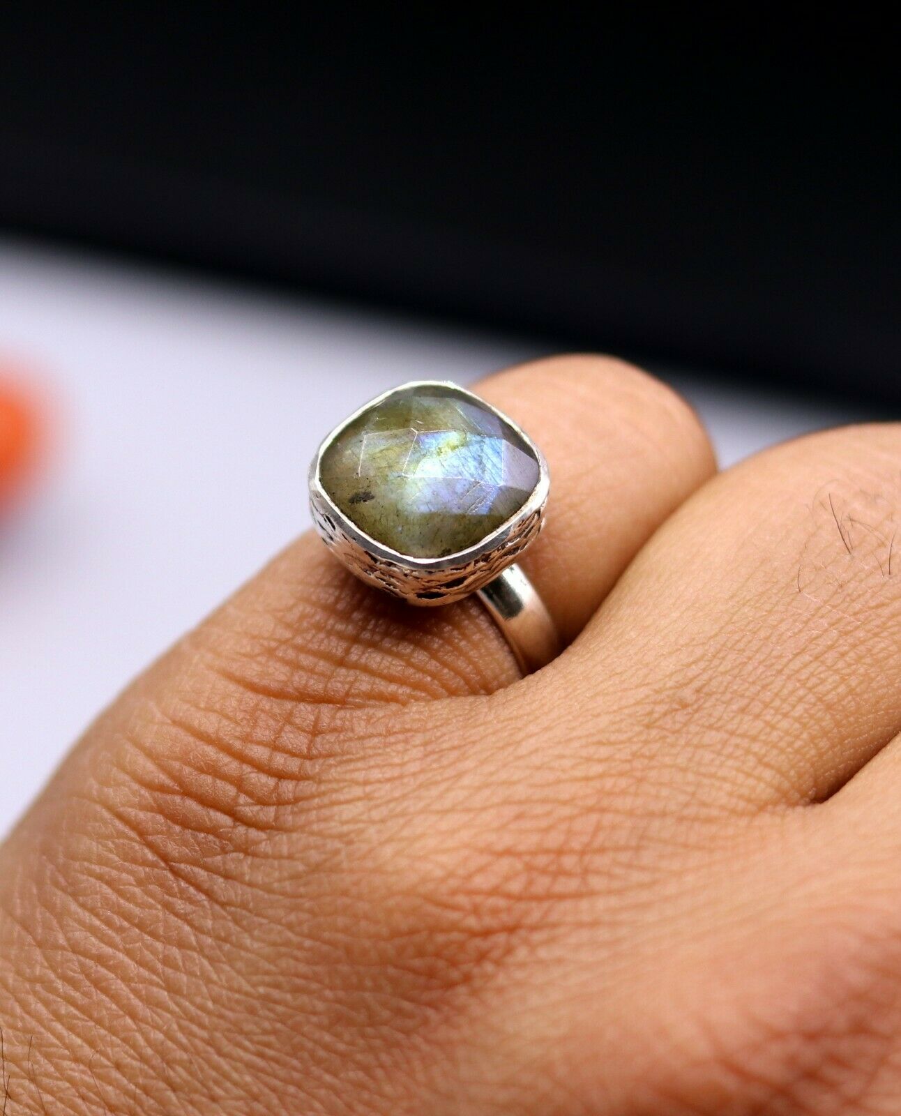 925 STERLING SOLID SILVER LABRADORITE FABULOUS STONE RING BAND UNISEX sr119 - TRIBAL ORNAMENTS