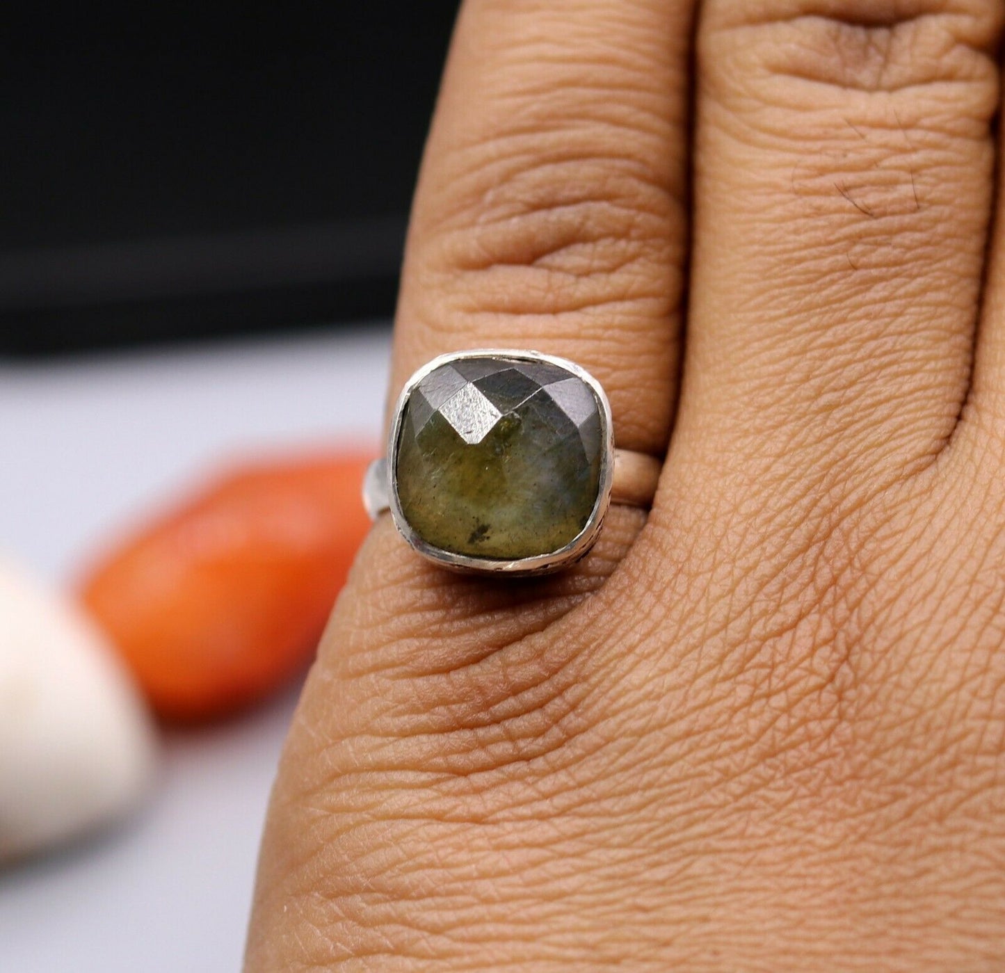 925 STERLING SOLID SILVER LABRADORITE FABULOUS STONE RING BAND UNISEX sr119 - TRIBAL ORNAMENTS