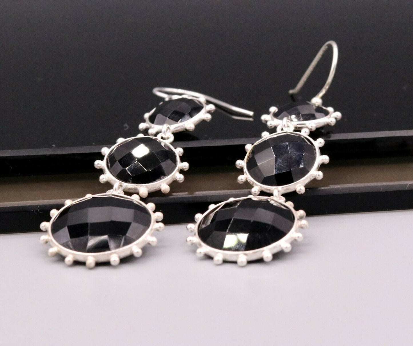 BLACK ONYX 925 SILVER HANDMADE EARRINGS DANGLING GORGEOUS JEWELRY GIRLS s174 - TRIBAL ORNAMENTS