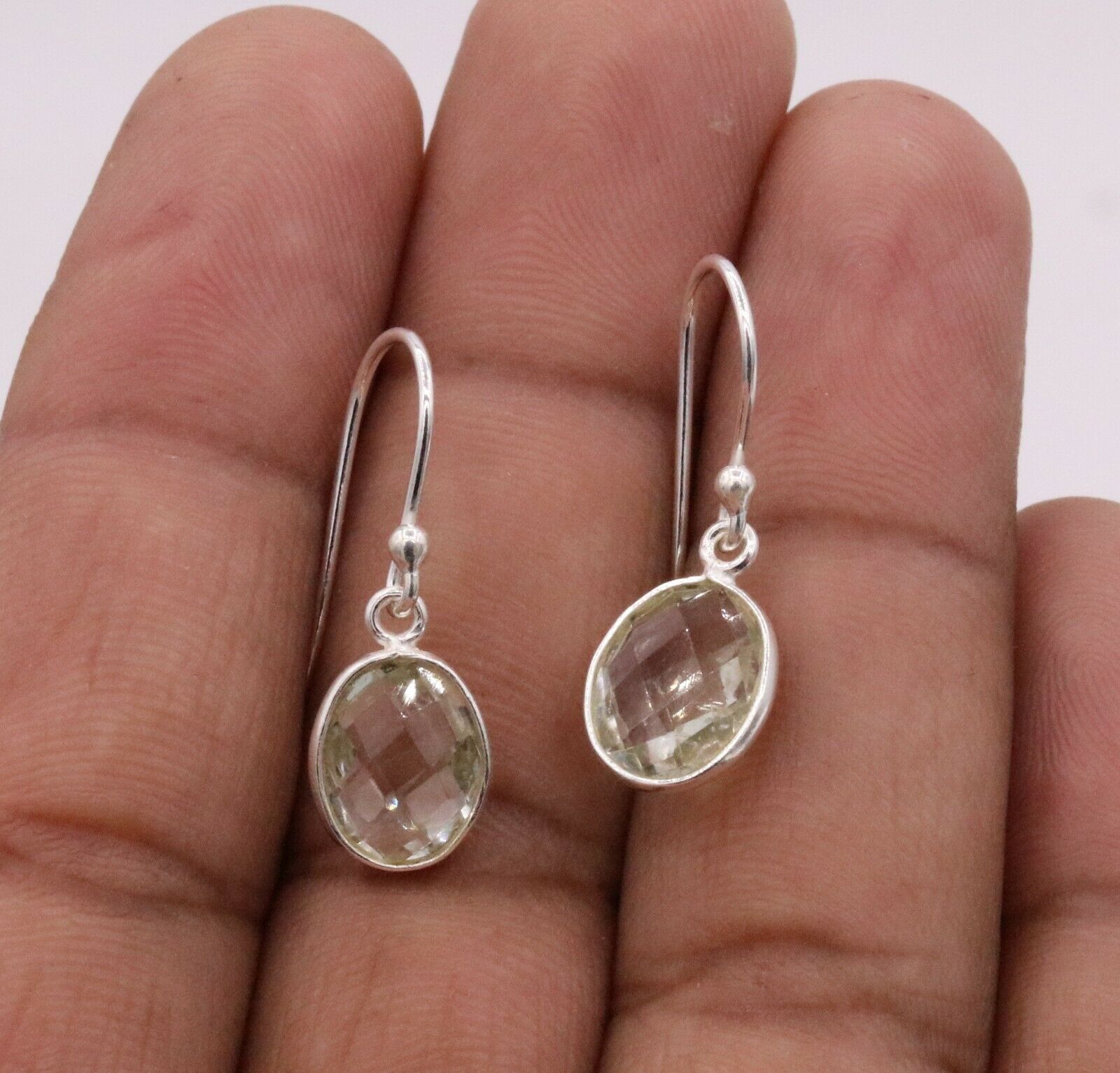 925 STERLING SILVER YELLOW CITRINE COLOR STONE HOOPS EARRING JEWELRY GIRL'S S284 - TRIBAL ORNAMENTS