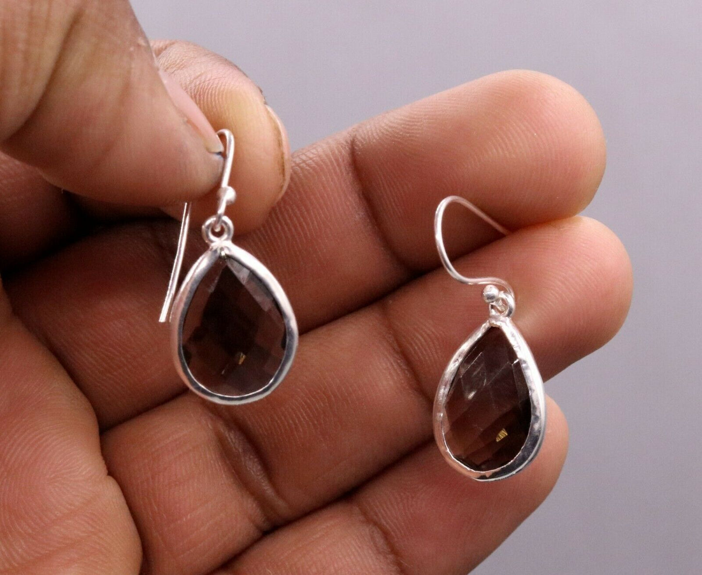 SUPER SMOKY QUARTZ STONE STUD 925 SILVER HOOPS DROP DANGLE EARRING JEWELRY s139 - TRIBAL ORNAMENTS