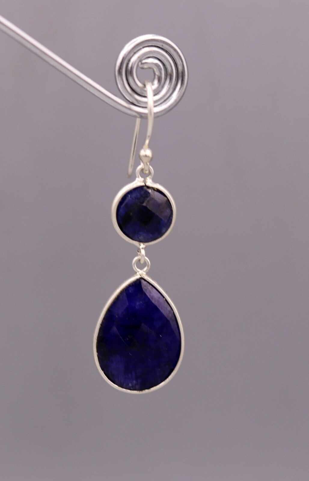 925 STERLING SILVER HANDMADE DAILY USE SIMULATED SAPPHIRE HOOPS EARRINGS s162 - TRIBAL ORNAMENTS