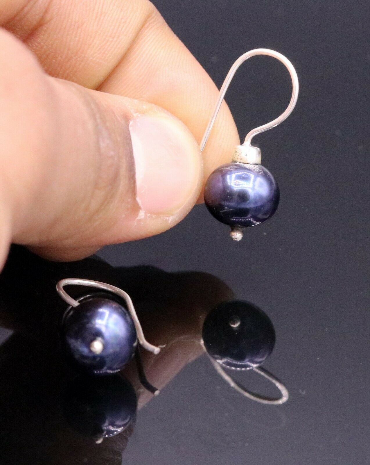 FRESH WATER BLUE PEARL EARRINGS HOOPS DANGLING 925 SOLID SILVER JEWELRY s195 - TRIBAL ORNAMENTS