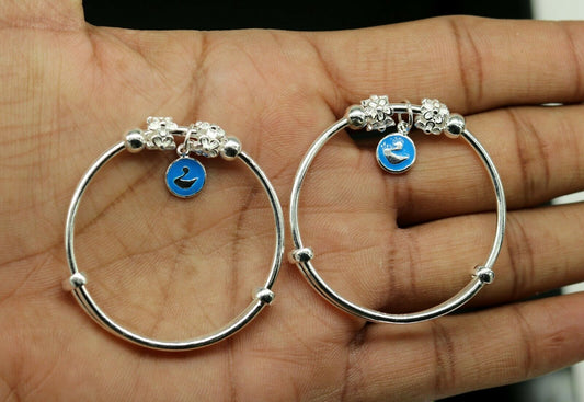 925 sterling silver adjustable charm bangle bracelet kada unisex kids baby bbk14 - TRIBAL ORNAMENTS