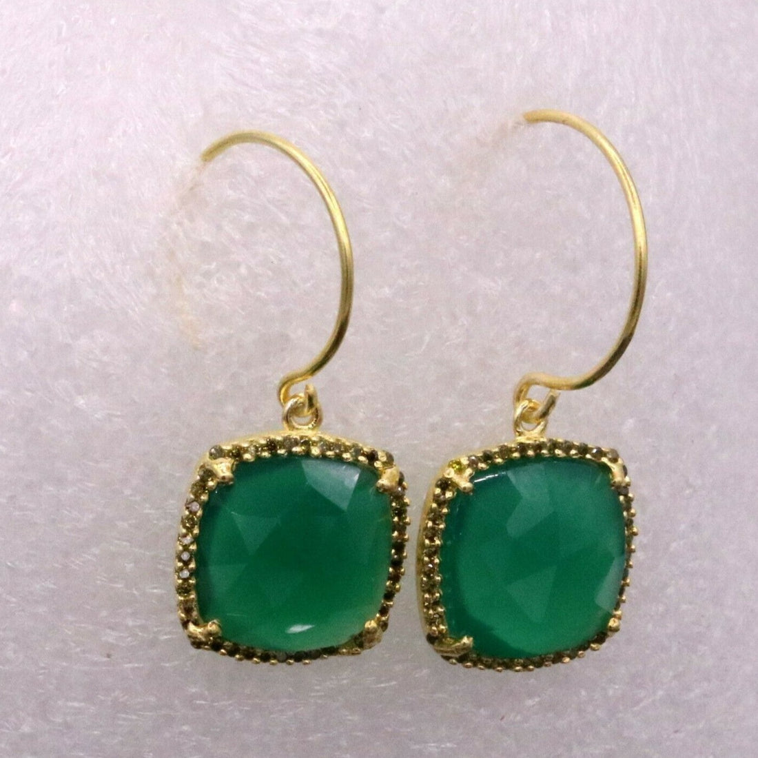 925 STERLING SILVER GREEN ONYX STONE HOOPS EARRINGS WOMEN'S GIRL'S JEWELRY S300 - TRIBAL ORNAMENTS