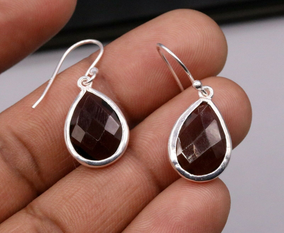 SUPER SMOKY QUARTZ STONE STUD 925 SILVER HOOPS DROP DANGLE EARRING JEWELRY s139 - TRIBAL ORNAMENTS