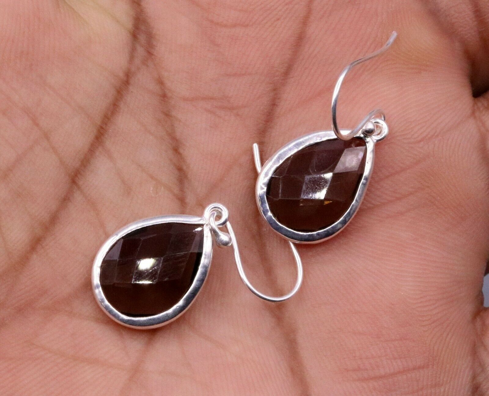 SUPER SMOKY QUARTZ STONE STUD 925 SILVER HOOPS DROP DANGLE EARRING JEWELRY s139 - TRIBAL ORNAMENTS