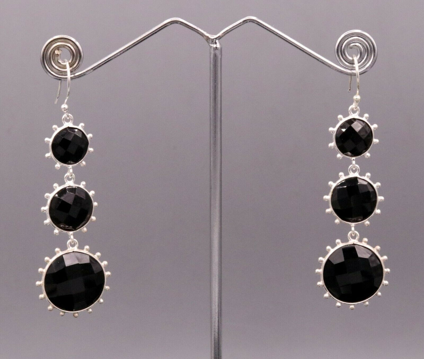 BLACK ONYX 925 SILVER HANDMADE EARRINGS DANGLING GORGEOUS JEWELRY GIRLS s174 - TRIBAL ORNAMENTS