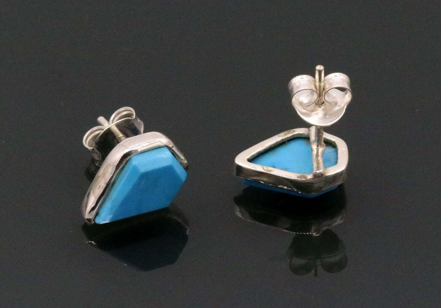 BLUE TURQUOISE STONE FABULOUS SOLID 925 SILVER STUD EARRINGS JEWELRY UNISEX S290 - TRIBAL ORNAMENTS