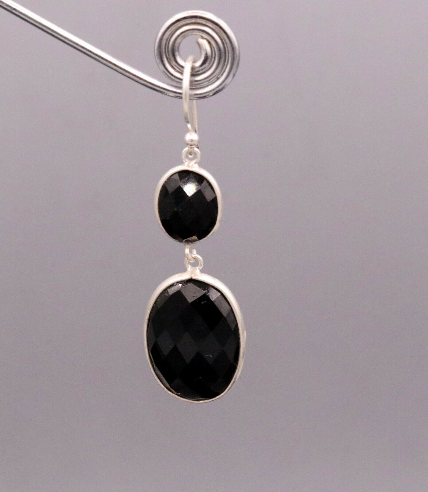 VINTAGE STYLISH EARRINGS HOOPS DANGLING 925 SOLID SILVER WITH ONYX STONE s189 - TRIBAL ORNAMENTS