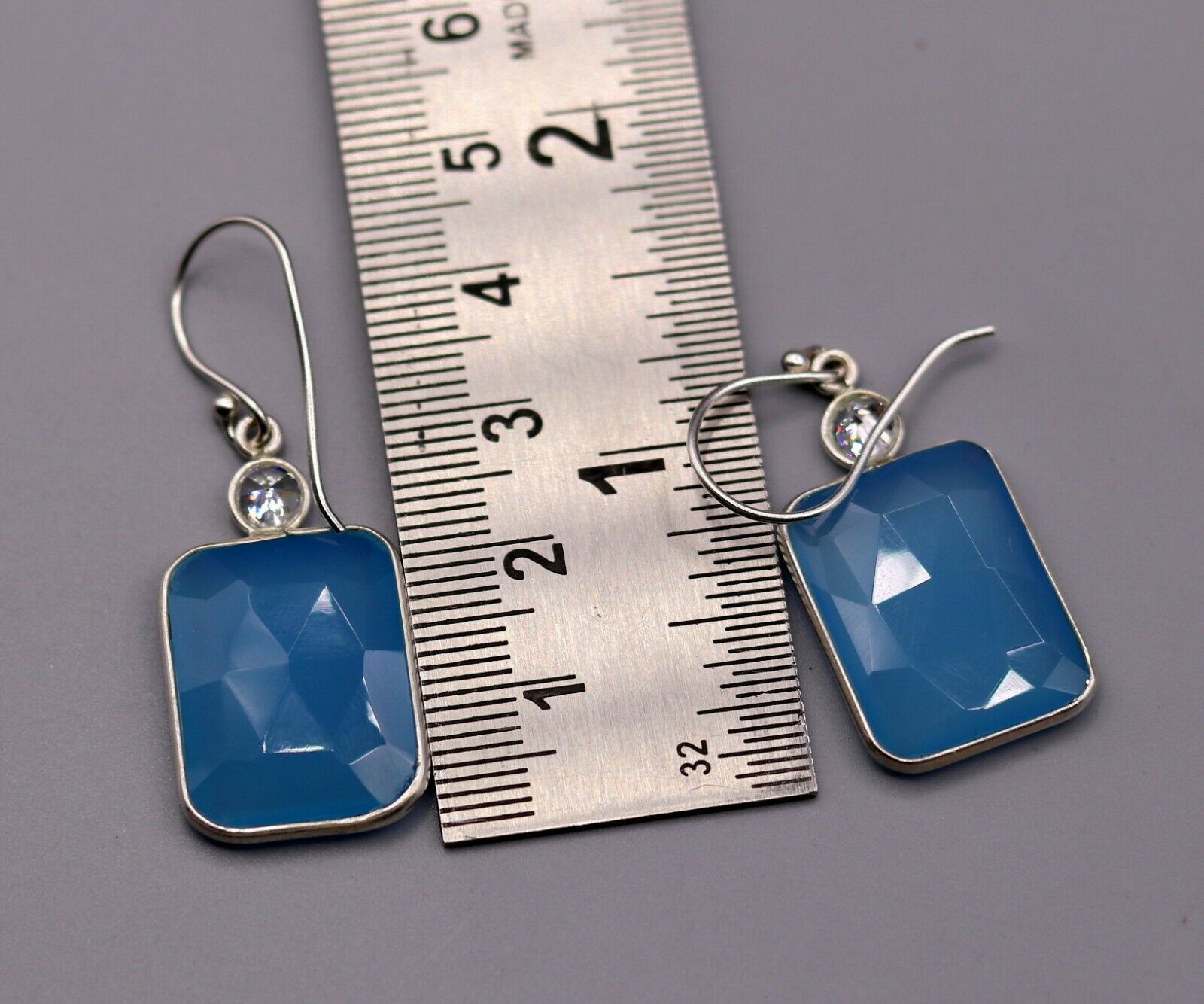 PRETTY SKY BLUE QUARTZ STONE 925 STERLING SILVER DROP DANGLE HOOPS EARRINGS s124 - TRIBAL ORNAMENTS