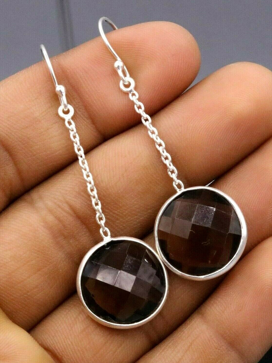 BEST OFFER 925 SILVER HOOPS DANGLE SMOKY QUARTZ BEST FOR GIRLS WOMEN'S USE s170 - TRIBAL ORNAMENTS