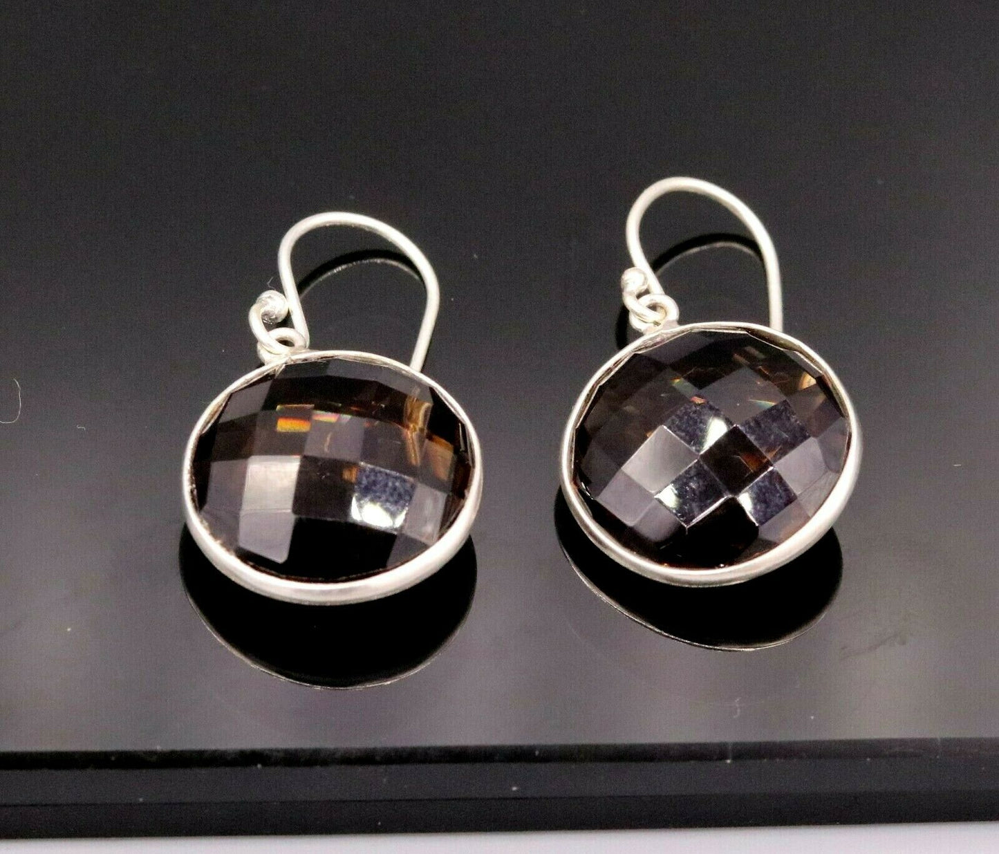 TOP CLASS SMOKY QUARTZ 925 SILVER DROP DANGLE HOOPS EARRINGS DAILY USE STUD s185 - TRIBAL ORNAMENTS