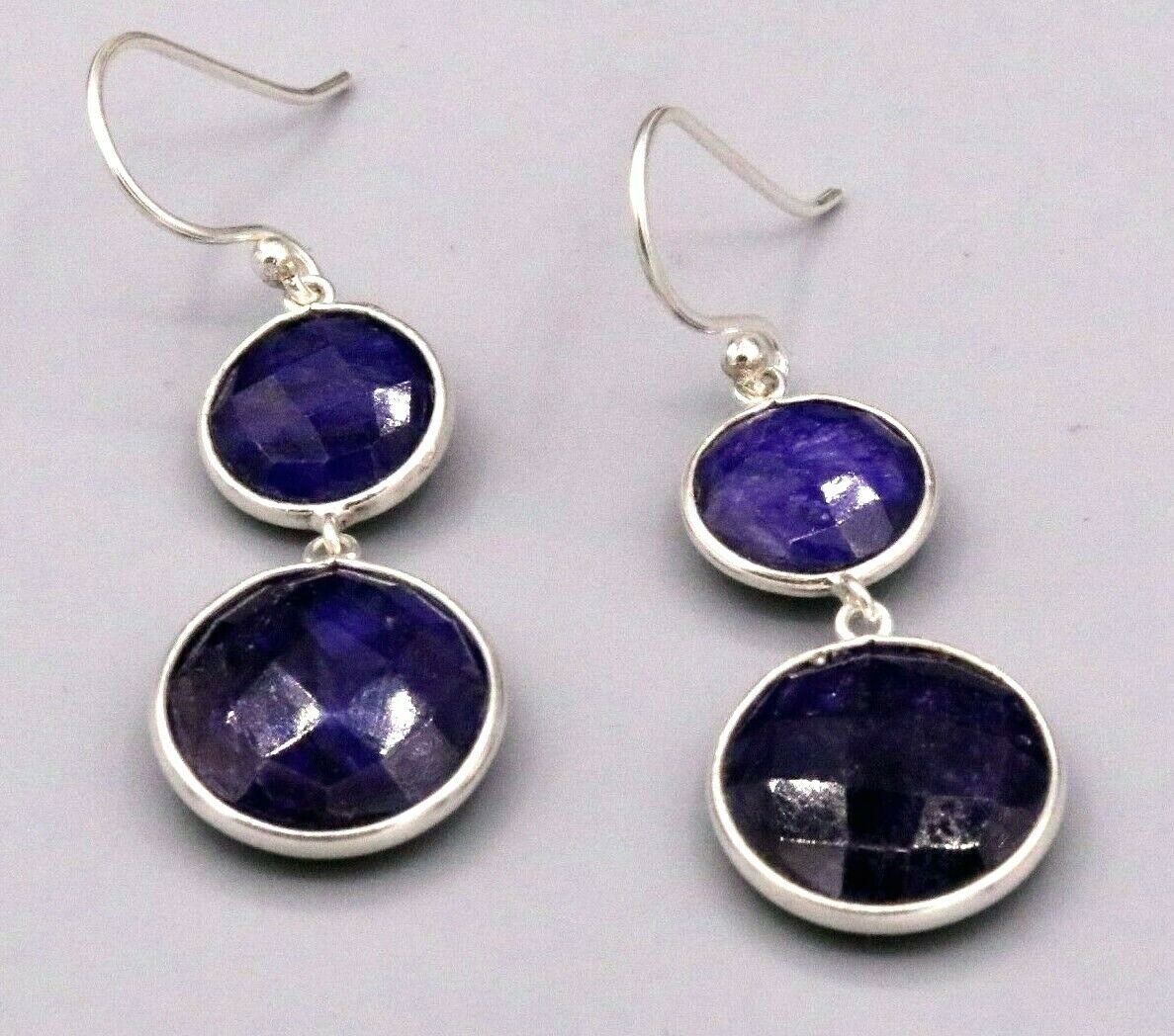 SIMULATED SAPPHIRE 925 SILVER DAILY USE SIMULATED SAPPHIRE HOOPS EARRINGS s163 - TRIBAL ORNAMENTS