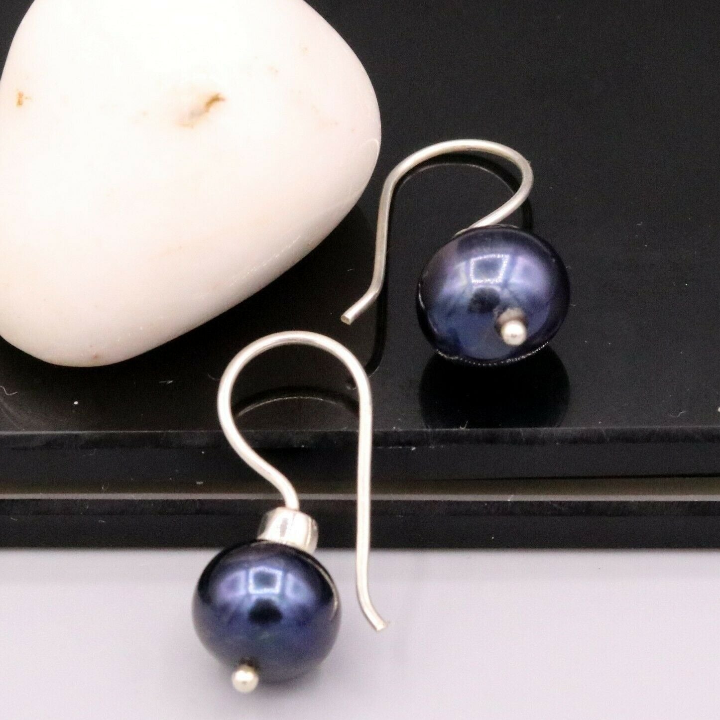 FRESH WATER BLUE PEARL EARRINGS HOOPS DANGLING 925 SOLID SILVER JEWELRY s195 - TRIBAL ORNAMENTS