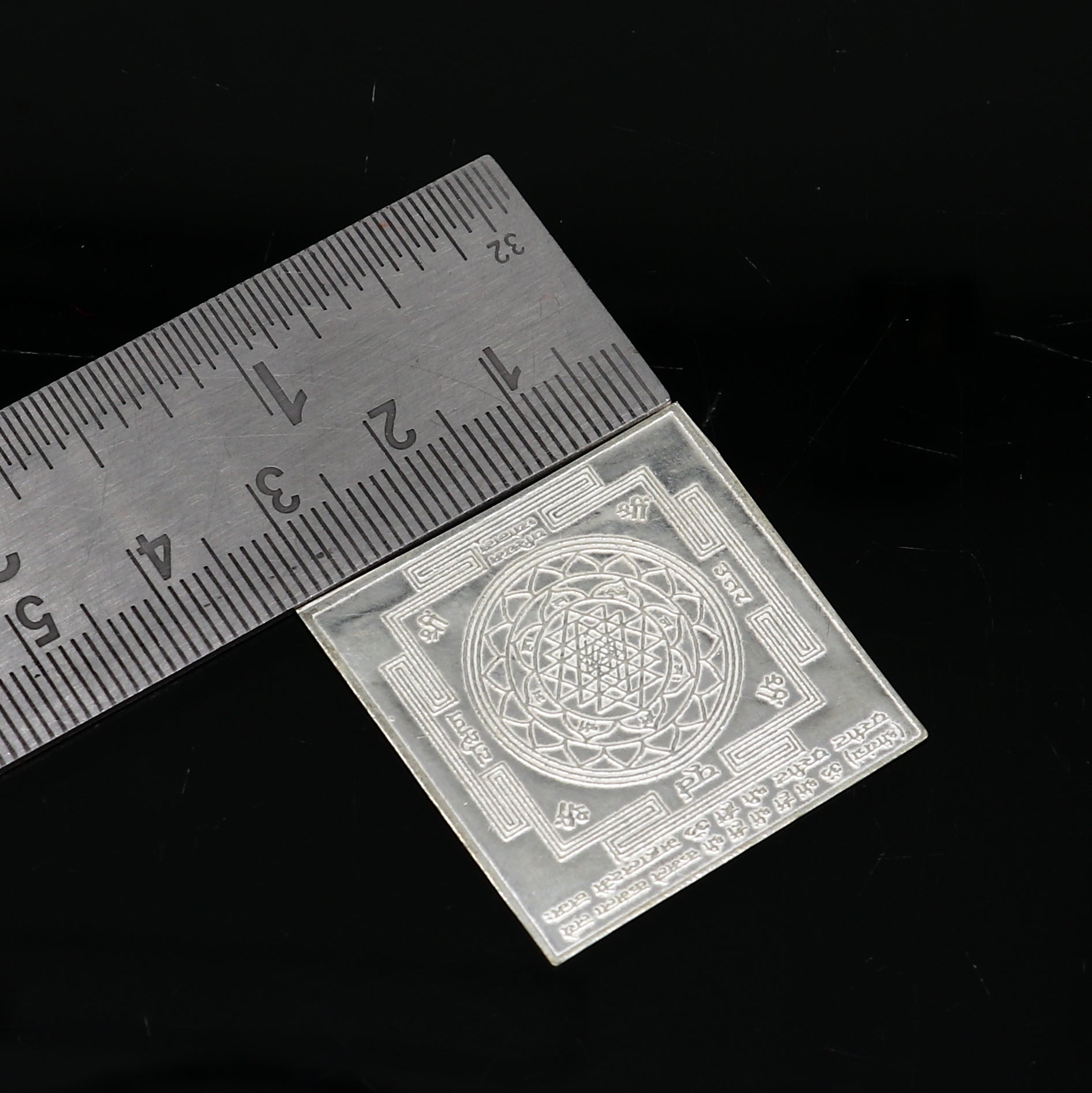 Small 3 cm solid silver flat design Shri Laxmi Yantram, MahaLaxmi Yantra, shree yantram for home temple puja, silver puja articles su374 - TRIBAL ORNAMENTS