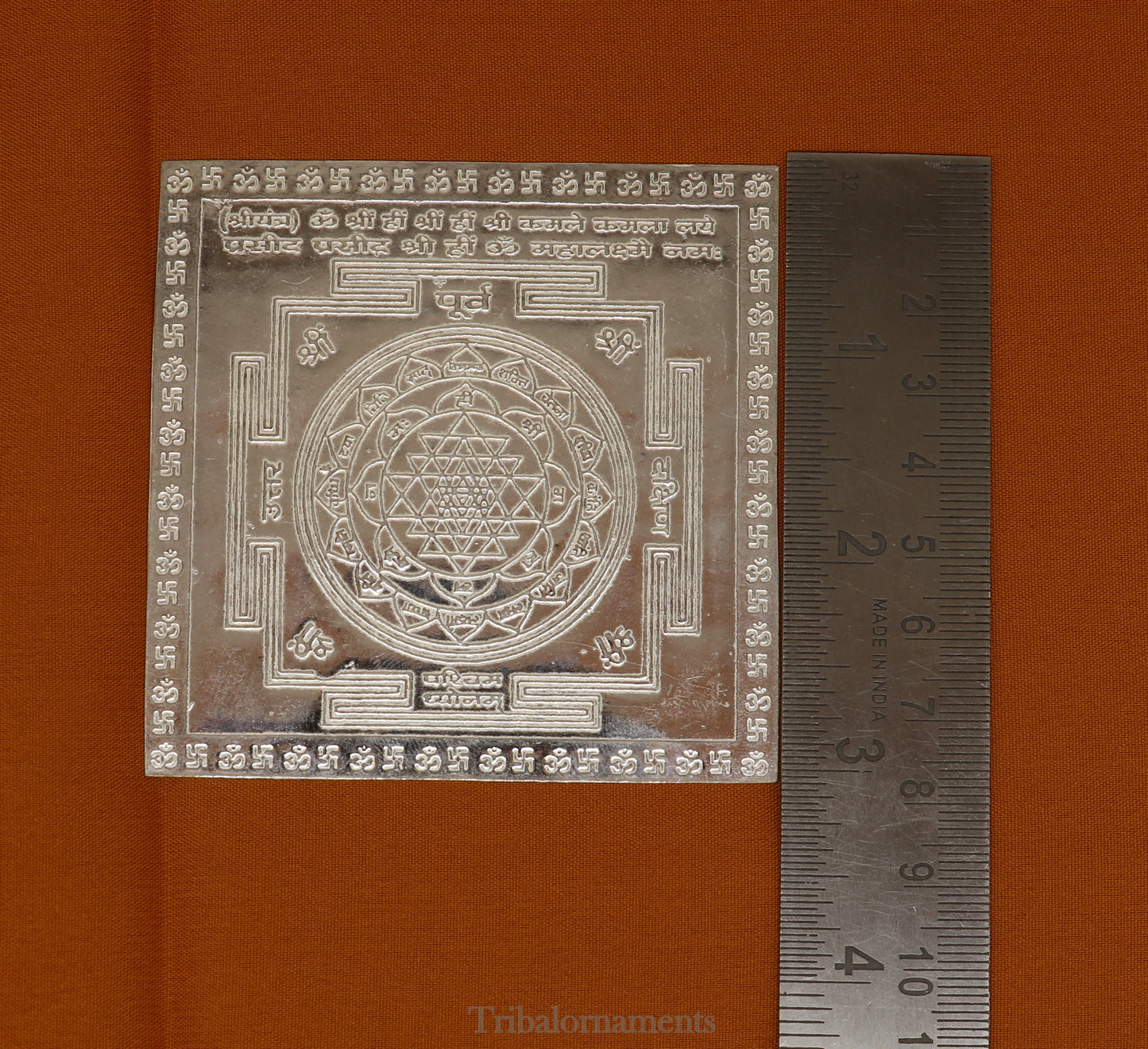 Pure silver Shri Laxmi Yantram, MahaLaxmi Yantra, shree yantram for home temple puja, silver puja articles su531 - TRIBAL ORNAMENTS