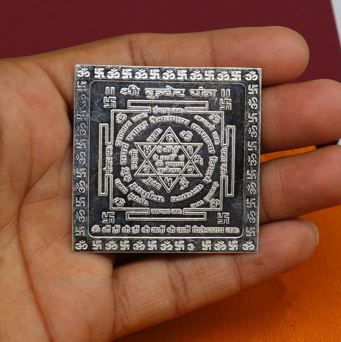 Sterling silver Shri kuber Yantram, idol kubera Yantra, god yantram for home temple puja, silver puja articles su544 - TRIBAL ORNAMENTS