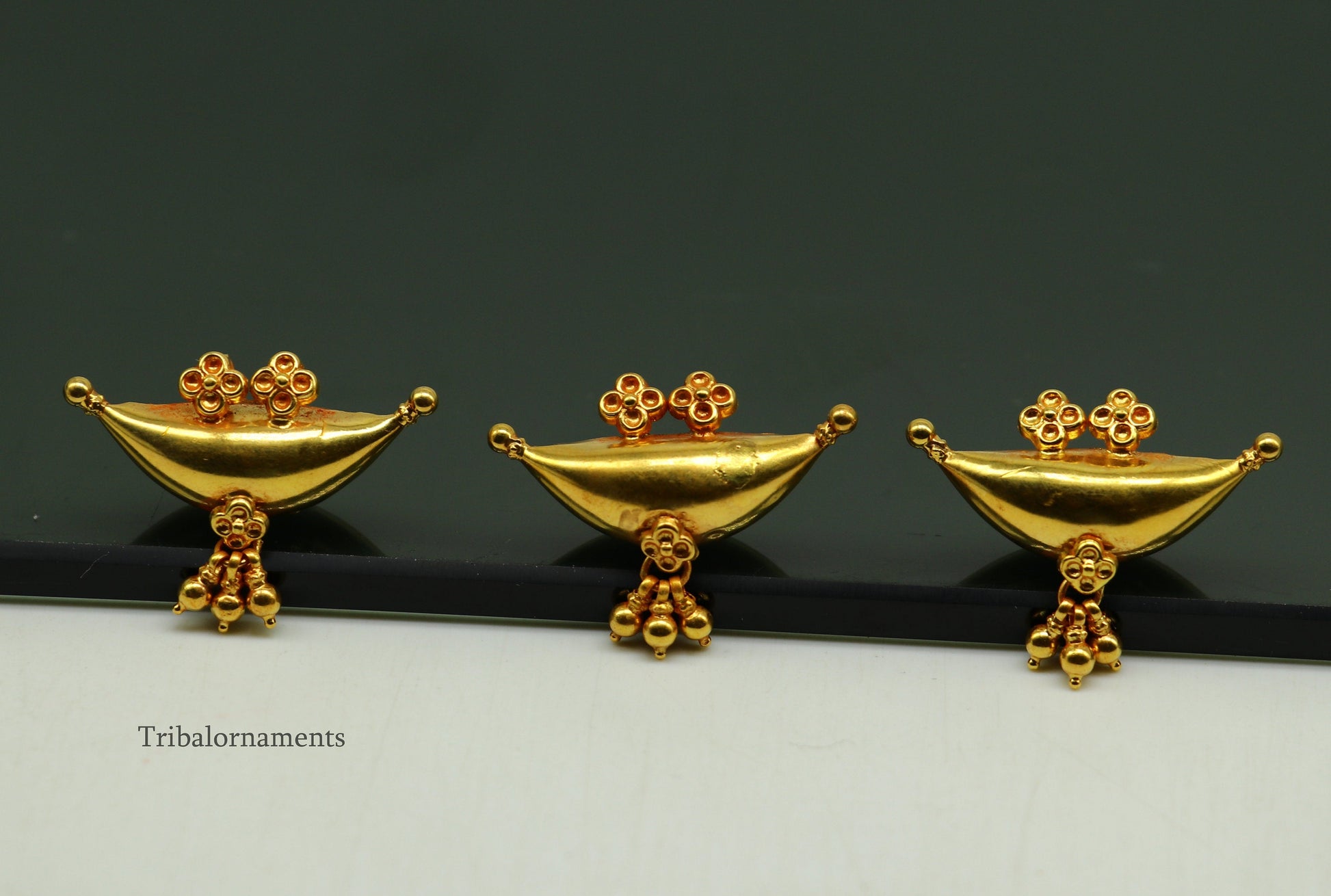 20kt yellow gold customized Traditional tribal style amulet pendant with elegant hanging drops, vintage antique ethnic banjara pendant gp21 - TRIBAL ORNAMENTS