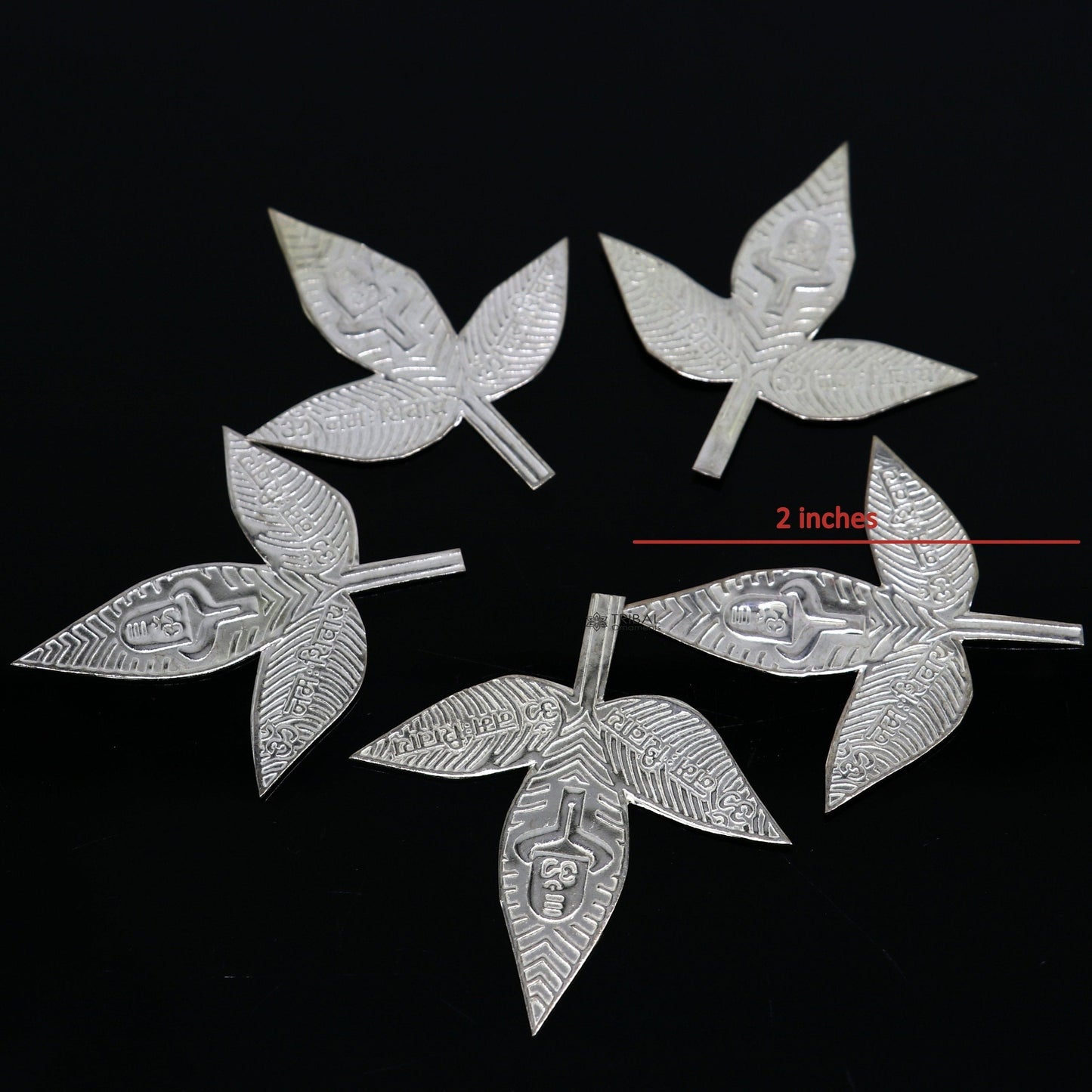 2" Lot Solid real silver handmade solid belva patra, shiva worshipping/ puja article, belpatra or bilva tree leaves su1133 - TRIBAL ORNAMENTS