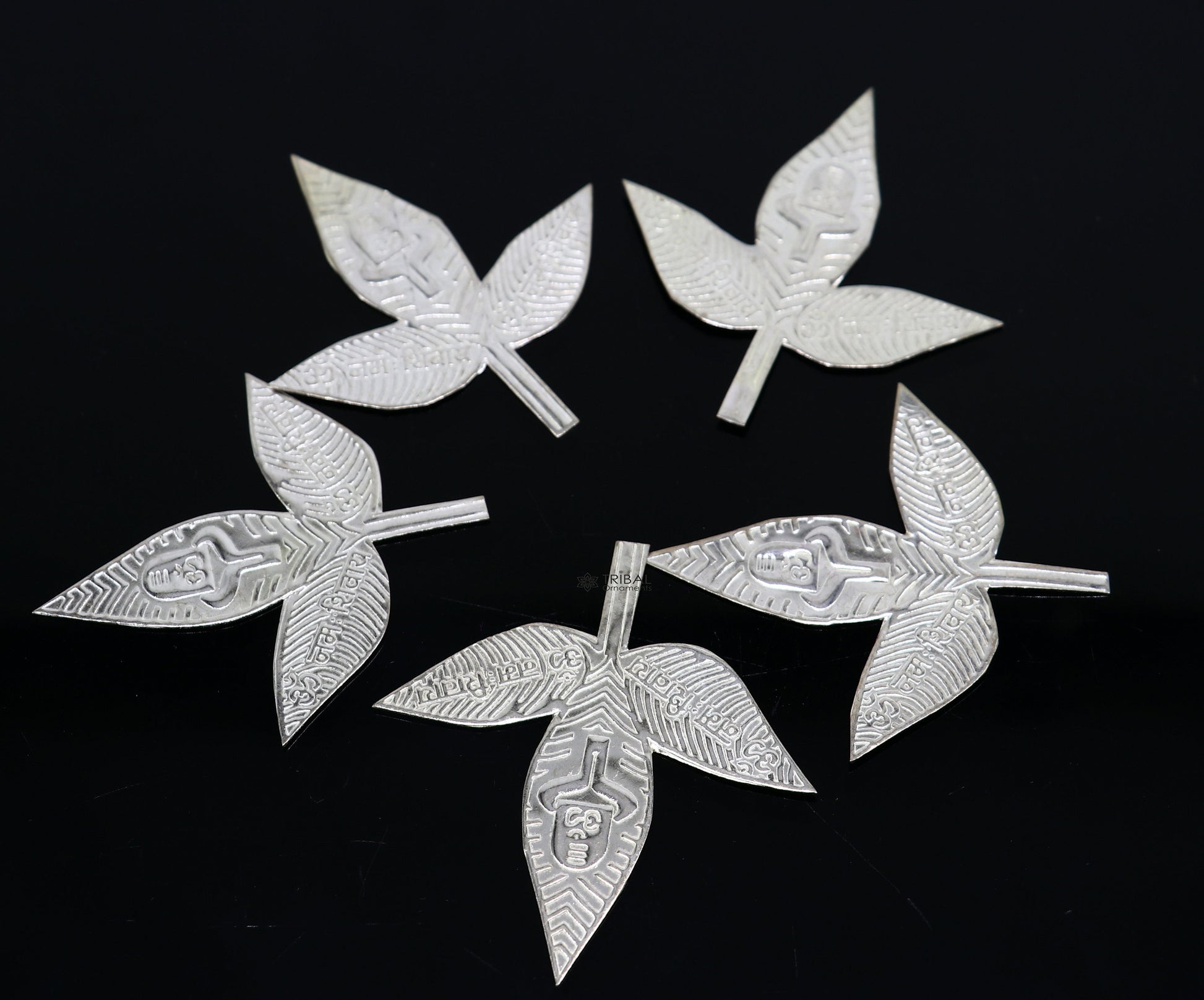 2" Lot Solid real silver handmade solid belva patra, shiva worshipping/ puja article, belpatra or bilva tree leaves su1133 - TRIBAL ORNAMENTS