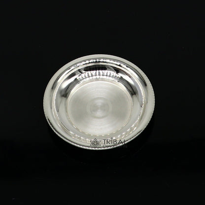 925 silver handmade small plate or Tilak bowl by TRIBAL ORNAMENTS, perfect for saffron, sandal, or kumkum tilak offerings.