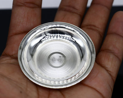925 silver handmade small plate or Tilak bowl from Tribal Ornaments, ideal for saffron, sandal, or kumkum tilak offerings.