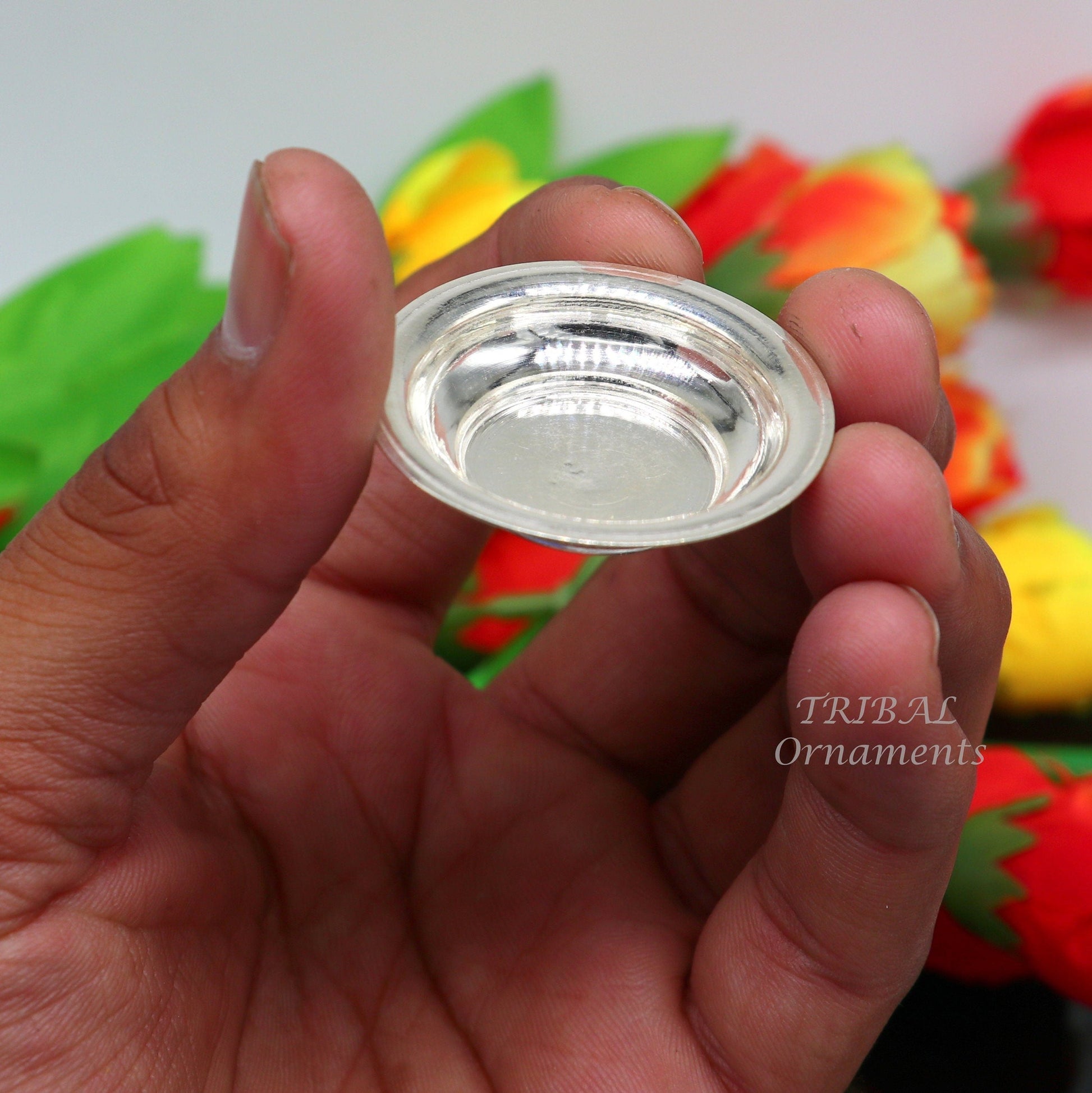 925 silver handmade silver small plate or Tilak bowl , best small tiny plate for saffron sandal or kumkum  tilak dani su896 - TRIBAL ORNAMENTS