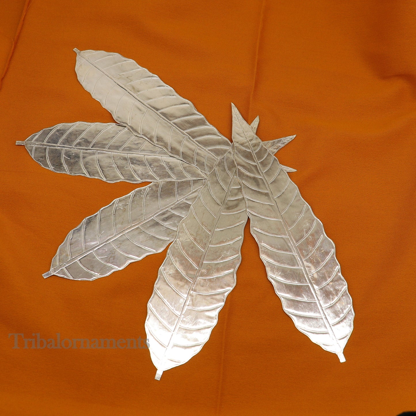Silver mango tree design leaf Amazing puja worshipping article solid sterling silver diwali puja articles, silver utensils from india su512 - TRIBAL ORNAMENTS