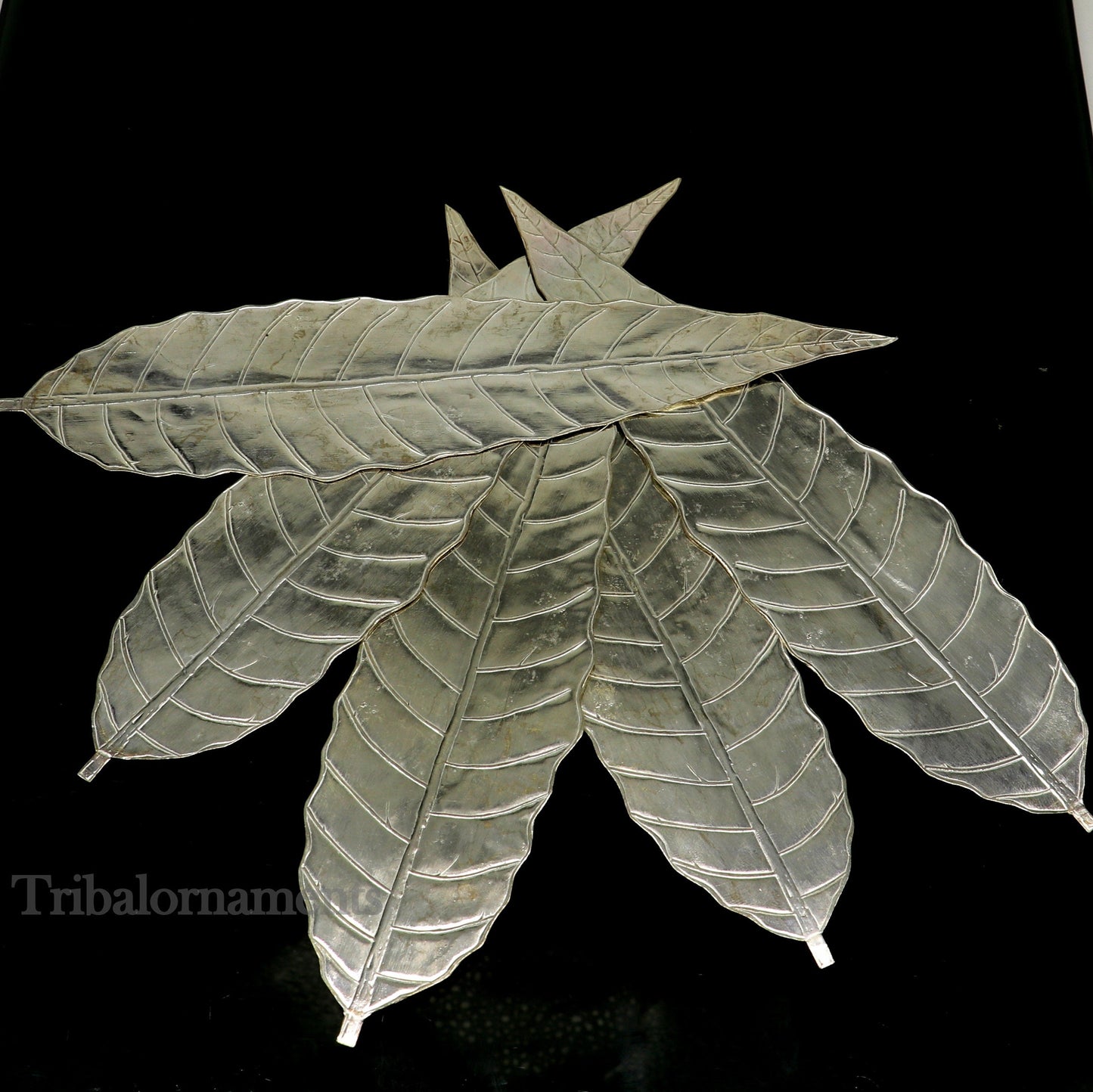 Silver mango tree design leaf Amazing puja worshipping article solid sterling silver diwali puja articles, silver utensils from india su512 - TRIBAL ORNAMENTS