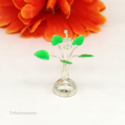 Solid sterling silver handmade mini tulsi plant basil rosary plant for puja temple article, excellent customized silver utensils  su447 - TRIBAL ORNAMENTS