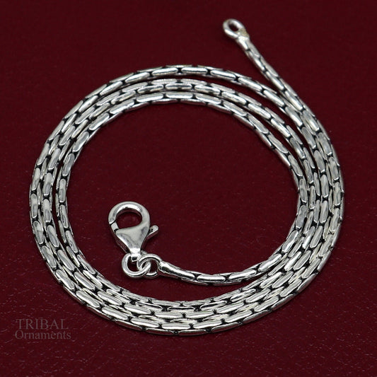 All size 925 sterling silver handmade solid fancy stylish silver beaded chain necklace baht chain best gifting jewelry from India ch151 - TRIBAL ORNAMENTS