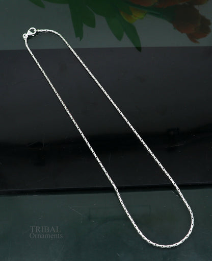 Sterling silver beaded chain necklace by TRIBAL ORNAMENTS, 1.5mm handmade silver baht chain with a stylish, intricate beaded design.
